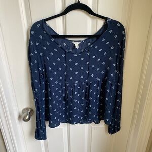 Aeropostale Navy Blue patterned Peasant Top